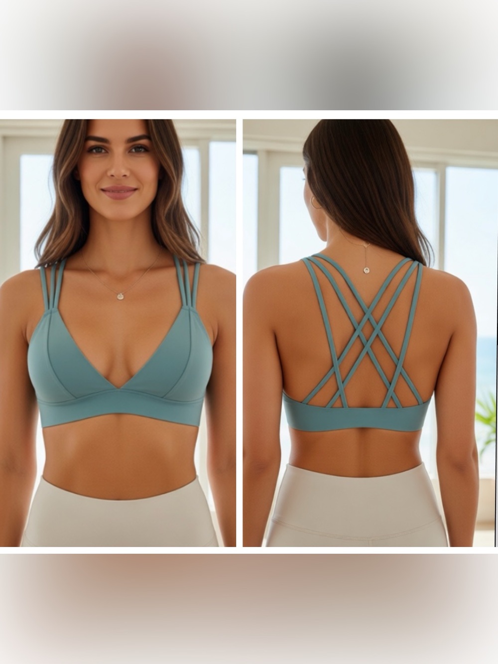 VICTORIAS SECRET Aqua Strappy Plunge Crisscross Bralette Sports Bra Athleisure
